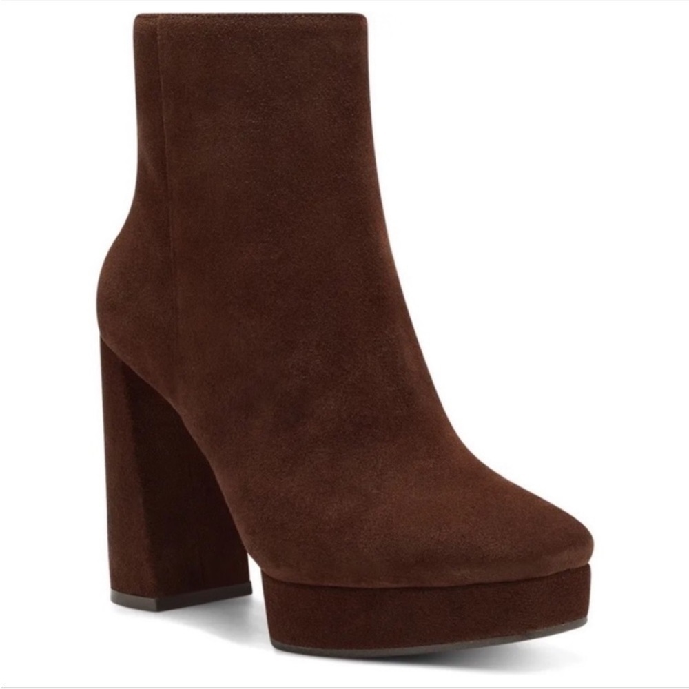 Jessica Simpson Kaiyah Suede Platform Ankle Boots Block Heel Nut Brown Leather 9
